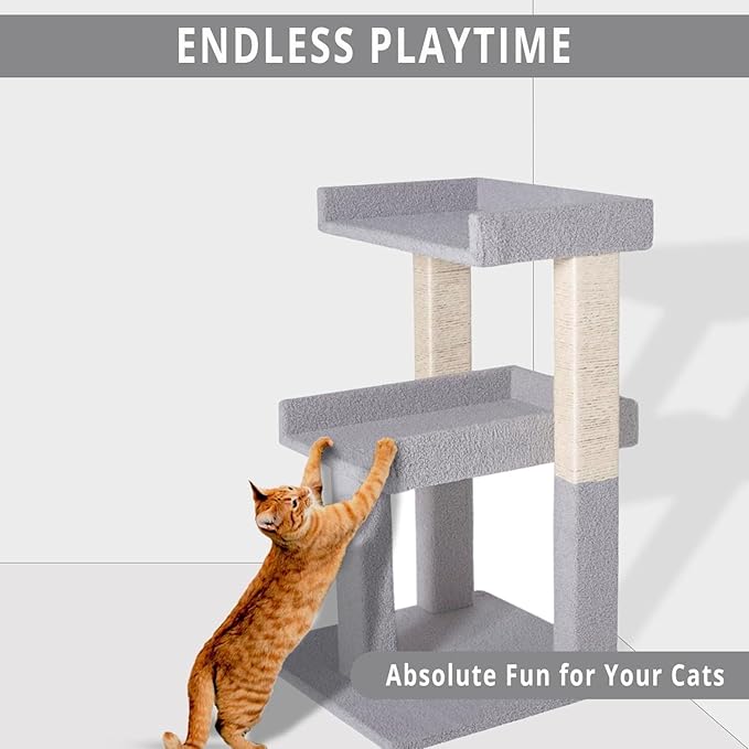 Lulu Large Cat Tree Tower with 2 Spacious Platforms, Sturdy Multi-Cat Condo with Sisal Scratching Posts, Stable Anti-Tip Design for Indoor Cats