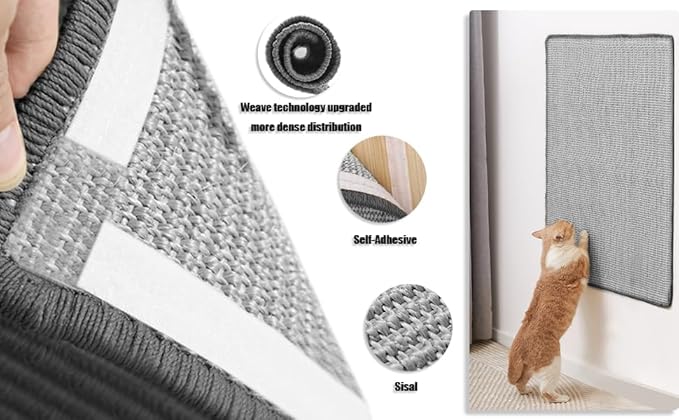 Cat Scratcher Mat Natural Sisal Fabric Cat Scratching Pad Couch Protector Horizontal Floor Cat Carpet Easy Use for Indoor Cats, Grey, 16" x 24"