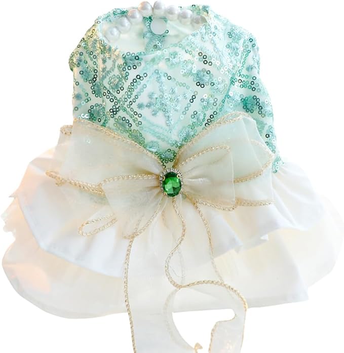 Fashion Sweet Puppy Dog Blingbling Princess Skirt Pet Dog Lace Cake Camisole Tutu Dress D-Green M