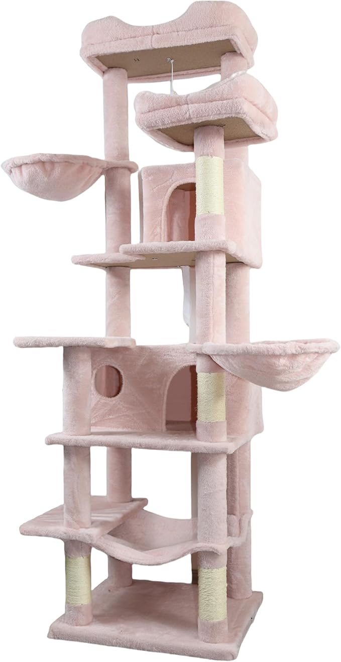 Pink 68 Inches Multi-Level Large Cat Tree, Cat Tree Tower for Indoor Cats Large Adult with Condo/Cozy Plush ‌Pussycat Perches/Sisal Scratching Posts for Cats to Play and Sleep