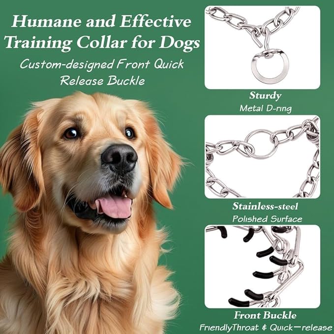 No Pull Prong Dog Collar,Adjustable Dog Pinch Training Chain Collar with Comfort Rubber Tips for Training Guidance Small Medium Large Dogs (XL)