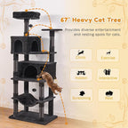 Heavy Duty Cat Tree,67in Multi-Layered Tall Cat Tower for Indoor Large Adult Cats,XL Compact Cat Stand with Hammock,Sisal Scratching Post,Removable Plush Perch,Condo,Dark Gray (Black)