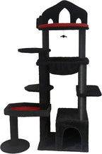 Gothic Cat Tree Tower 58" - Spooky Cat Condo with Throne Bed, Hanging Bat, Sisal Scratching Posts & Multi - Level Platforms, Elegant Black Cat Furniture for Indoor Cats