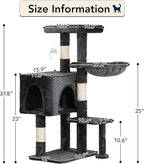 BestPet | 37" Cat Tree Tower | Light Gray | Sturdy Multi-Level Cat Tree with Plush Condo, Cozy Perch, Sisal Scratching Posts, Hanging Toy and Hammock | Easy Assembly | for Kittens & Adult Cats
