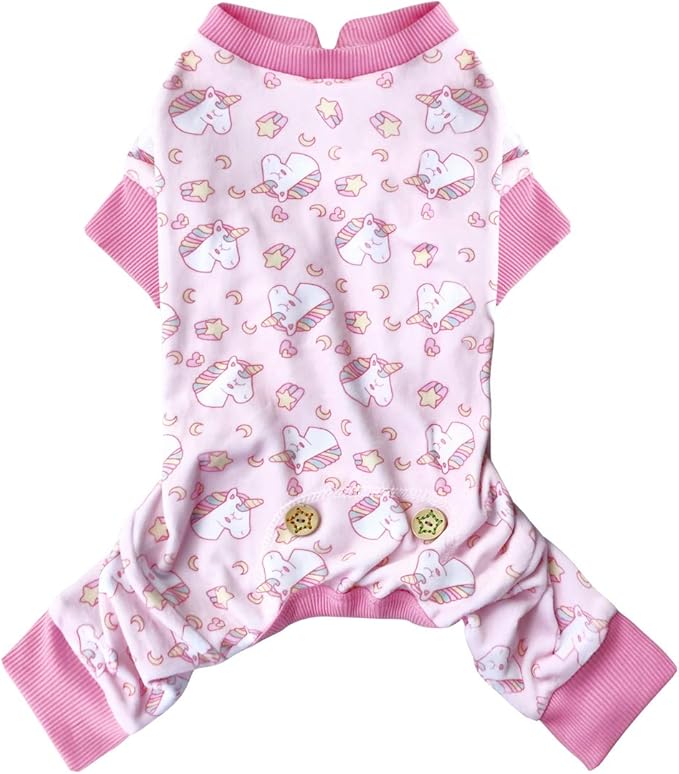 KYEESE Dog Pajamas Soft Dogs Clothes Pet Coat Velvet Dog Pajamas Small Sized Dogs Comfy Doggie Jammies Onesie Stretchy Doggie Pjs Pet Costume with Pink Unicorn Pattern, Small