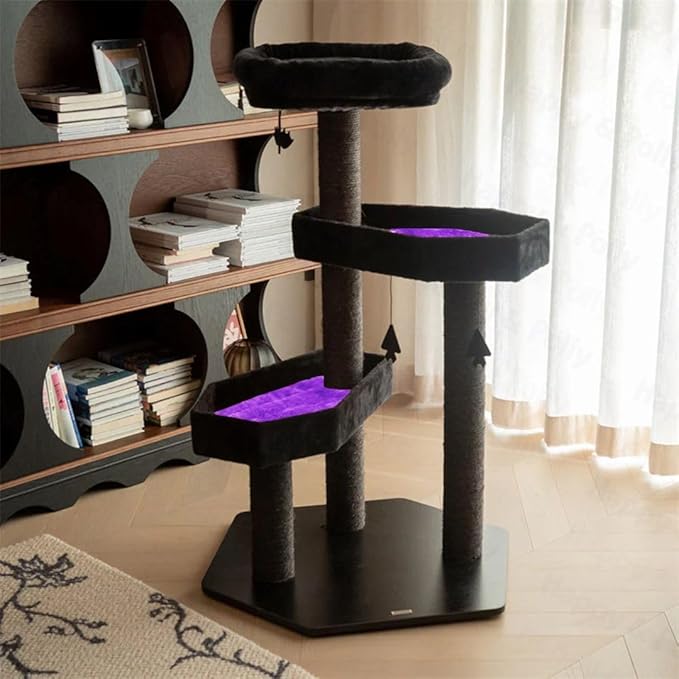 Happy & Polly Gothic Cat Tree with Coffin Bed - 40.9" Black Cat Tower with Soft Mats (Purple)