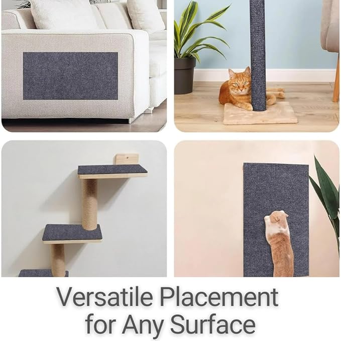 SAVUK Cat Scratching Mat for Couch Furniture Protective Cover Anti-Fall Climbing Claw Corner Wall Mat Self-Adhesive Cuttable Easy to Clean Replacement Carpet Rug (Dark Gray, 15.8" x 78.7")