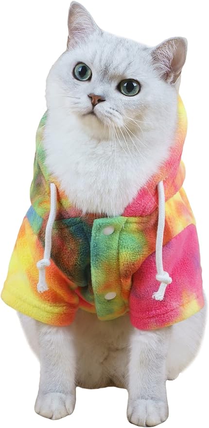 QWEEE Dog Coat & Hoodie - Tie Dye Warm Winter Sweatshirt for Cat & Puppy - Small to Medium Sizes - Multicolor XS