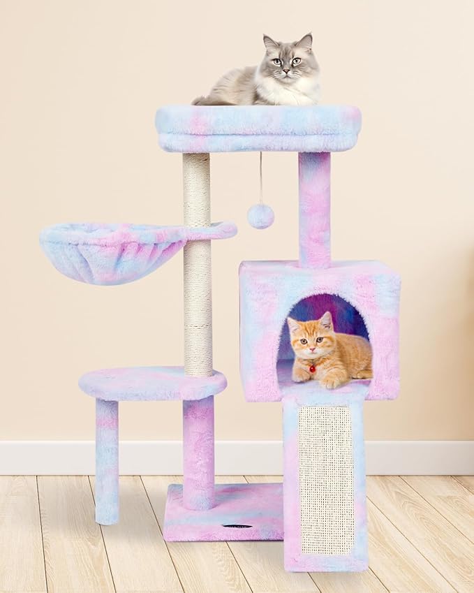 FISH&NAP Cute Cat Tree Kitten Cat Tower for Indoor Cat Condo Sisal Scratching Posts with Jump Platform Cat Furniture Activity Center Play House Rainbow