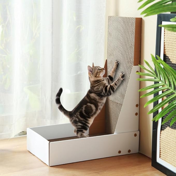 LOS ANDES Vertical Cat Scratcher, 60cm/23.6inch L Shape Scratching Pad for Indoor Cats, Scratching Board with Catnip, Durable Cardboard to Protect Furniture
