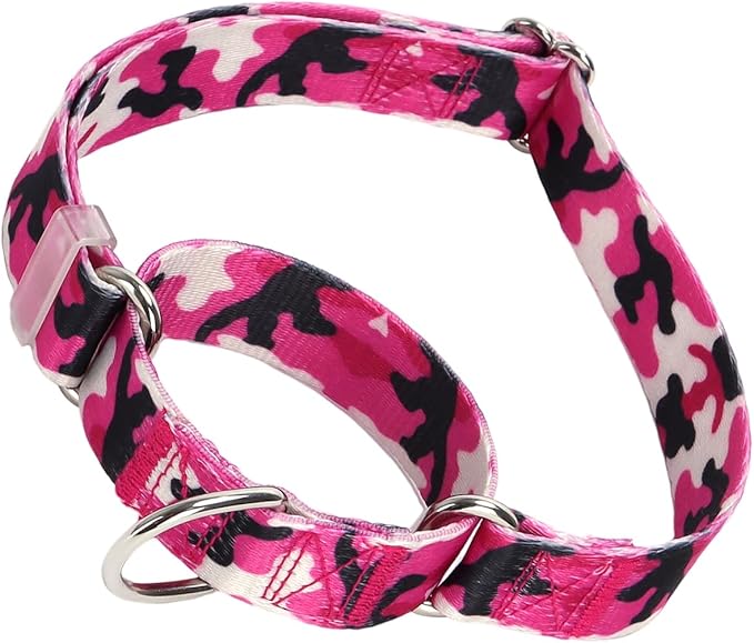 Thick Martingale Collar for Dogs, No-Slip Escape Proof Choke No Pull Cinch Soft Nylon Dog Training Collars Adjustable for Small Medium Large Breed Pet Dogs, Pink Camo S