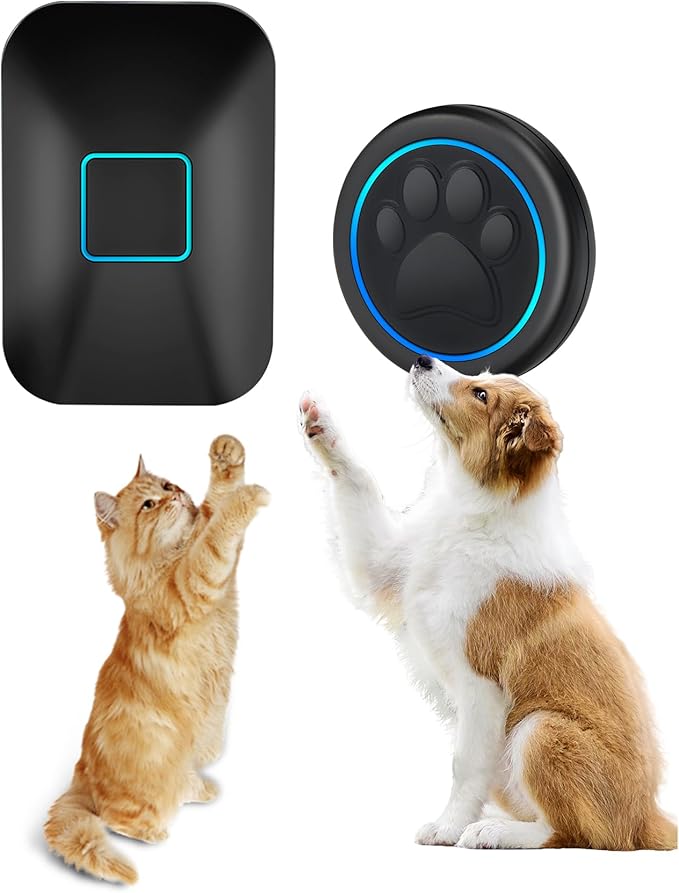 Halo Paw Smart Dog Door Bell – Touch-to-Ring BK Dog Bells to Go Outside, LED Light Wireless Dog Buttons & Dog Clicker for Communication, Waterproof Bell for Dogs to Ring to Go Potty(1 Bell & 1 Chime)