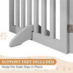 24”H Freestanding Wooden Pet Gate, Dog Gate for Stairs, Doorways, and Hallways, Step Over Foldable Pet Fence for Indoor Use, Support Feet Included, 60 inch Wide 3 Panels, Grey