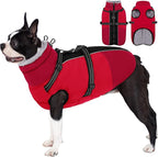 AOFITEE Dog Coat, Warm Dog Jacket with Harness Built-in, Waterproof Medium Dogs Cold Weather Coat with Zipper, Reflective Fleece Lined Pet Snow Jackets for Pug, Jack Russell, Boston Terrier, Red M