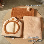 Cat Beds for Indoor Cats, Cute Bear Shape Cat Bed Cave, Pet House Cats Tent with Removable Cushion Pillow for Kittens Puppy Small Dogs (Brown, M-18 * 14.6 * 15.7in)