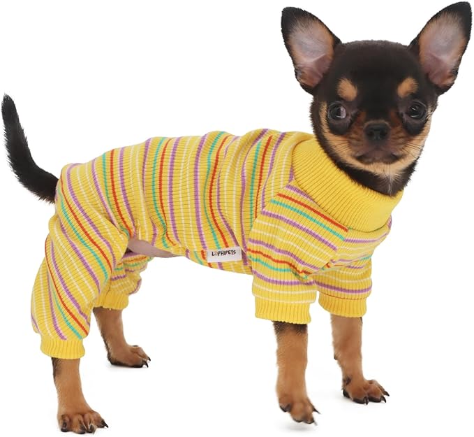 LOPHIPETS Dog Pajama Onesie for Small Teacup Chihuahua Yorkie Puppy Cat Clothes Apparel-Yellow/XS