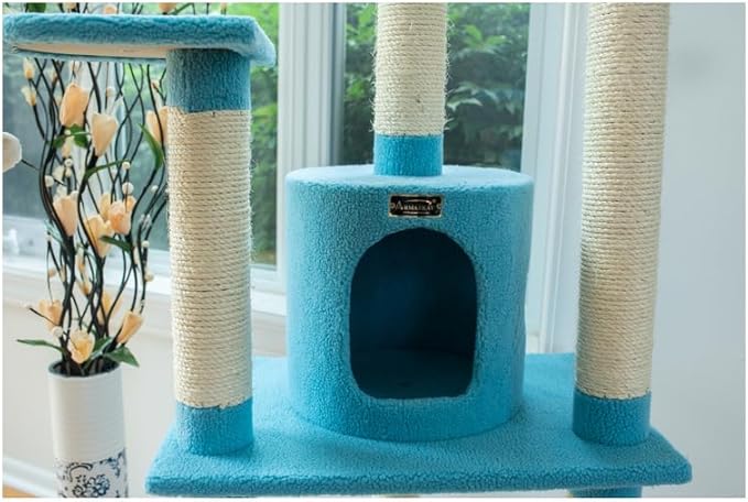 Maykoosh Cat Tree 65 Inch Multi-Level Tower with Scratching Posts & Condo - Sky Blue
