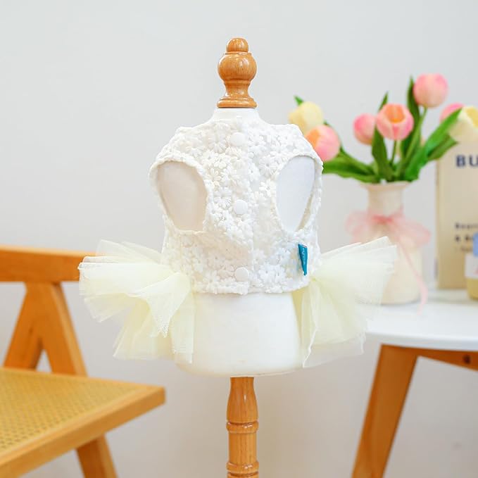 Furbabycare® Elegant Sweet Fashion Puppy Dog Blingbling Princess Skirt Pet Dog Lace Cake Camisole Tutu Dress J-White X-Small