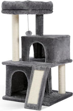 33.8 Inch Large Cat Tree Condo with Sisal Scratching Posts Perches Houses, Double Room Cat Tower Furniture Kitty Activity Center Kitten Play House (Grey2)