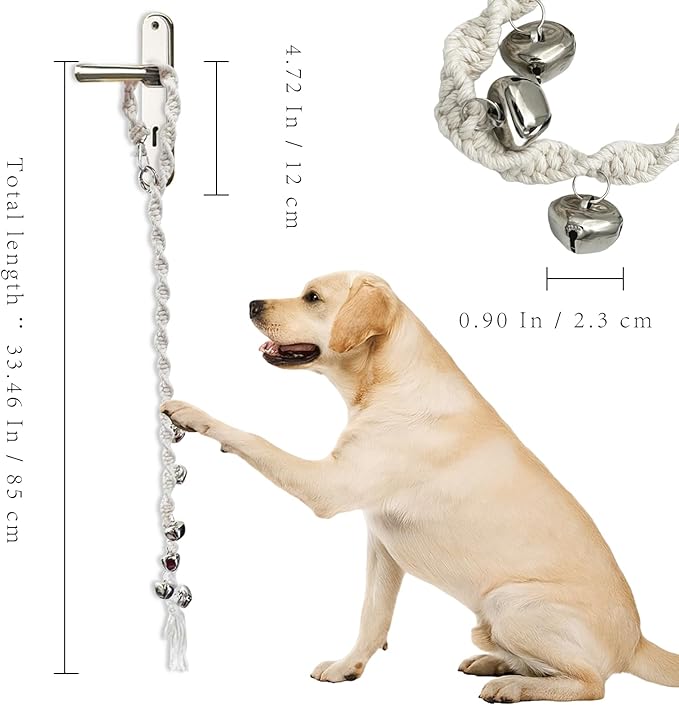 Adjustable Dog Potty Training Door Bells, Twisted Rope Puppy Bell Ring for Going Outside, Loud Metal Bells