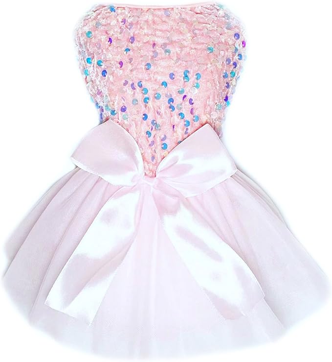 Dog Princess Formal Dress for Small Dogs Girl,Sparkling Sequins Sweet Pet Clothes Wedding Birthday Party Puppy Dresses,Cat Apparel Accessories Costumes Outfit Skirt Pink (Pink, X-Large)