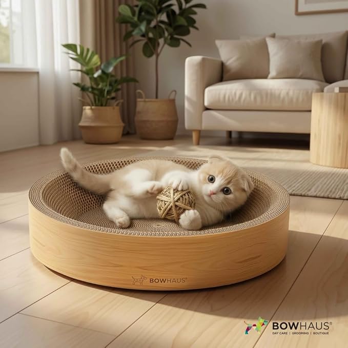 Round Cat Scratcher Bed, Cardboard Scratch Pad Lounge, Reversible Cardboard Cat Scratch Bowl for Indoor Cats, Durable Cat Scratching Board, Cat Scratcher Lounger Pad, Furniture Protector