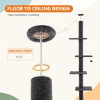 Cat Craft Cat Tree Floor to Ceiling 95-108" Tall Cat Tree Carpet Cat Tower Kitten Tree Sisal Scratching Post and Mat Cat Pole for Indoor Cats, Ash
