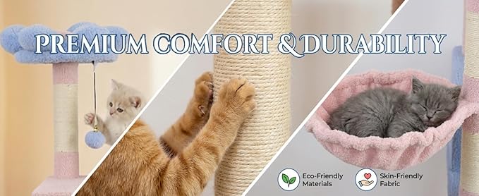 Flower Cat Tree with Large Condo, Removable Flower Cushion and Hammock, Multi-Level Cat Tower with Hanging Basket, Cat Cave, Scratching Posts,Cat Furniture for Indoor Cats, Perfect for Multiple Cats