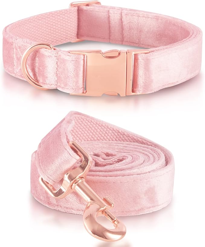 Bubblepup Velvet Dog Collar and Leash Set, Dog Collars for Small Medium Large Dogs Leash for Training & Walking