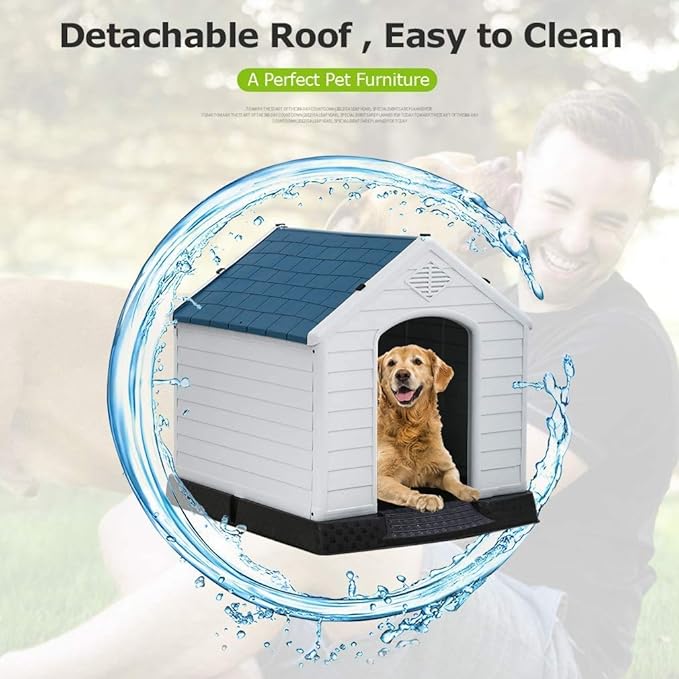 Dog House, Small and Medium Dog House, Waterproof Breathable Plastic Durable Indoor Outdoor Pet Shelter with Ventilation and Elevated Flooring, Easy to Assemble