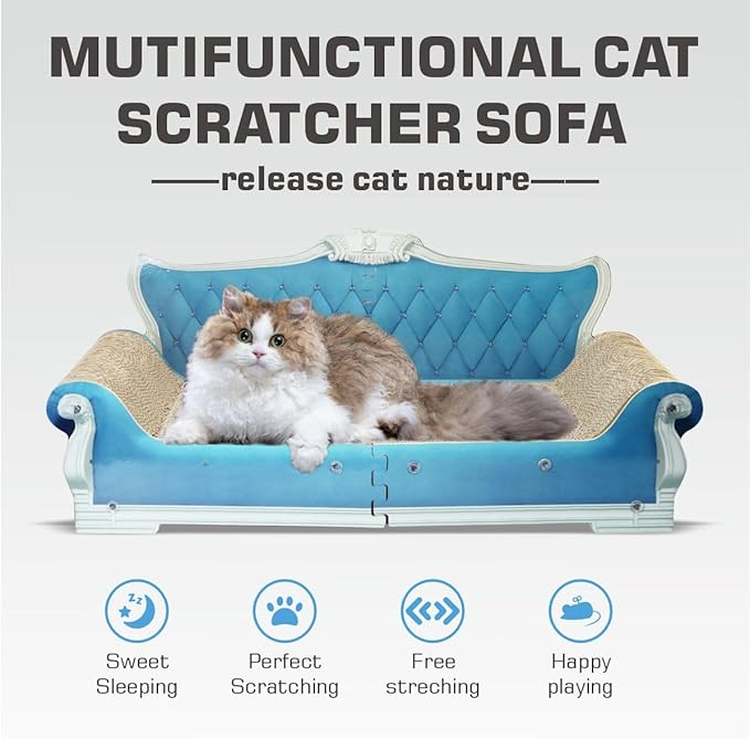Sofa Shaped Cat Scratching Boards,Cat Scratcher Couch,Extra Large Cat Scratcher Bed 27.5inch for Large Cats Multi-Cats with Catnip(Blue)