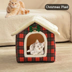 Cat Bed Cave, Cute Christmas Plaid Cat Beds for Indoor Cats, Pet House Cats Tent with Removable Cushion Pillow for Kittens Puppy Small Dogs (Plaid-M(18 * 14.6 * 15.7in))