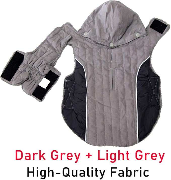 Fleece Dog Hoodie for Large Dogs Super Warm Doggie Jacket for Cold Winter Dog Coats,Grey XL