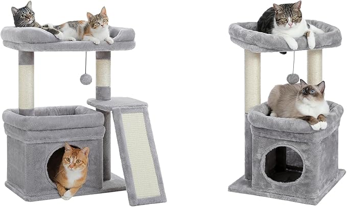 PEQULTI Small Cat Tree Tower for Large Adult Cats and PEQULTI Cat Tree Tower for Indoor Cats