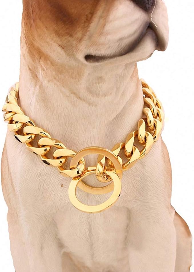 15mm Strong Silver Gold Stainless Steel Slip Dog Collar Metal Training Choke Chain for Large Dogs 20inch