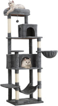 Multi-Level Cat Tree,69 Inches Tall Cat Tower with 2 Plush Condos,Hammock and Plush Perch, Scratching Posts and Pompoms,Gray Cat House for Indoor Cats