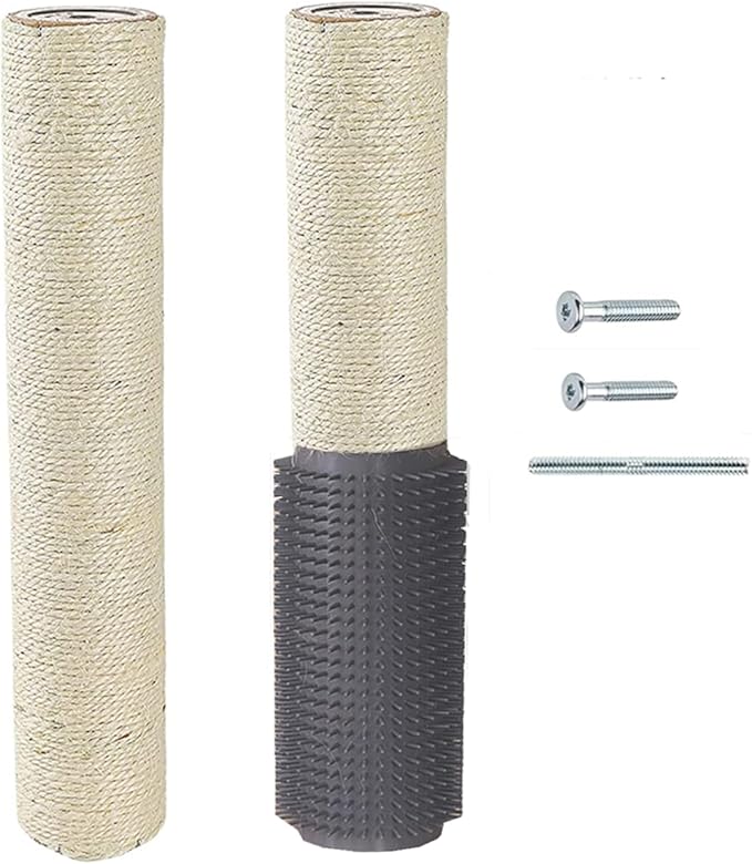 2-Pack Cat Tree Tower Replacement Parts Post 15.7" L,Ø 2.75" Pole with Self Groomer and Massager, DIY Cat Scratching Post