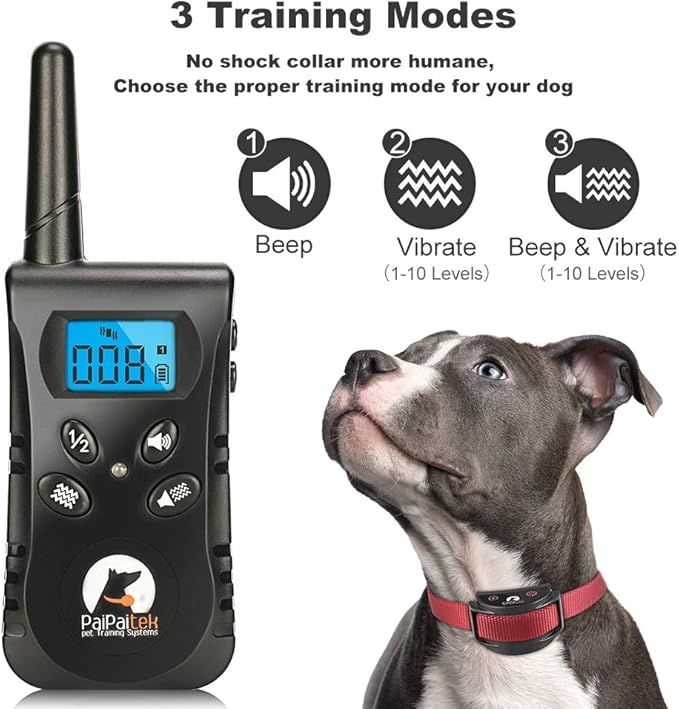 PaiPaitek No Shock Dog Training Collar with Remote, Lightest Vibration Collar for Small Dogs 5-15lbs & Medium Large Dogs, Rechargeable, Waterproof, 1600ft Range, No Prongs
