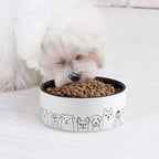 Fun Elements Ceramic Dog Bowls - Large, Non-Slip, 64 Fl Oz, Black with Adorable Dog Patterns (Large, Black)