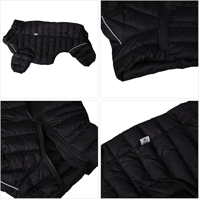 Lovelonglong Dog Coat - Warm Jacket, 4 Legs Covered Waterproof Windproof Reflective Dog Vest, Zippered Adjustable Outdoor Snow Jacket for Small to XXXL Dogs - Black