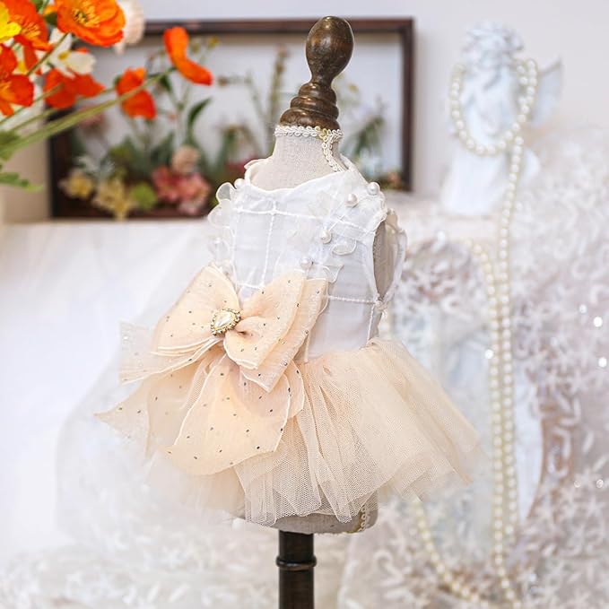 Fashion Sweet Puppy Dog Blingbling Princess Skirt Pet Dog Lace Cake Camisole Tutu Dress E-Champagne S