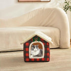 Christmas Cat Bed for Indoor Cats Plaid Xmas Cat Tent Cats Bed Cave for Pets Kittens and Dogs (Christmas Plaid, M(18.1 X 14.6 X 15.7 Inch))