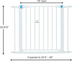 MidWest Homes for Pets 29 Inches Tall Walk-Though Steel Pet Gate, Pressure Mounted Dog Gate with Glow Strip Measures 29H x 29.5-38W Inches & Includes Two 3-Inch-Wide Extensions, White
