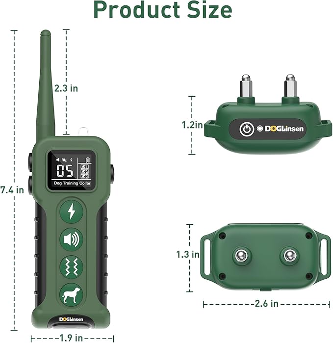 Dog Training Shock Collar with Remote 3300ft Range - Waterproof Shock Collar for 10-110lbs Dogs, Rechargeable E Collar for Dogs Training, Safety Shock Collar(0-16), Green