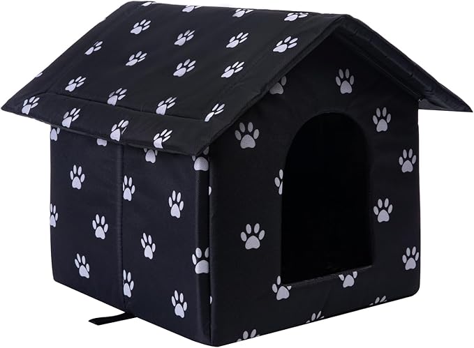 Cat Houses for Outdoor Cats Outdoor Houses for Feral Cats Cat House with Weatherproof Canvas Roof Stray Shelter (Medium cat Houses, Black pet House)