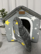 SEAHOME Foldable Dog House Kennel Bed Mat for Indoor Pets,Enclosed Warm Plush Sleeping Nest Bed with Removable Cushion,Covered Small Pet Condos Indoor Cat Hideaway (M, Grey)