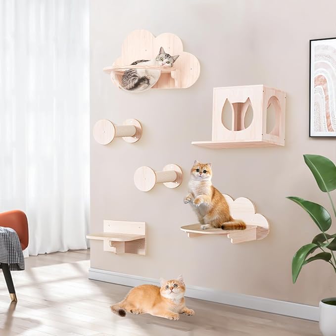 Cat Wall Furniture 11.8 Inch Cat Wall Steps for Wall Mounted Cat Wall Floating Ladder Cat Stairs for Scratching Wooden Cat Climbing Shelves with Hemp Rope for Indoor Cats or Kitty, 2 Pcs