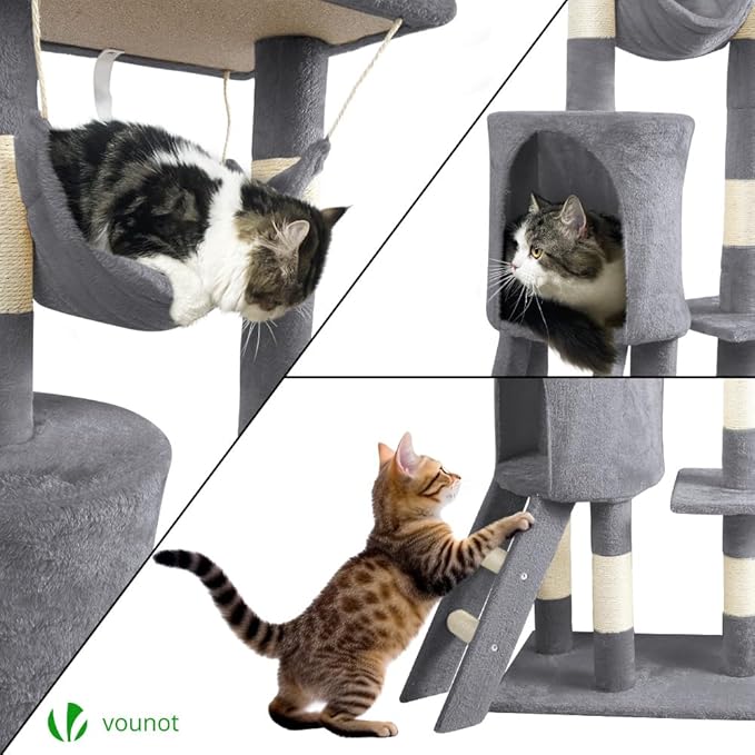 VOUNOT Cat Tree Tower, Multi-Level Cat Climbing Frame, Cat Condo with Sisal Scratching Post, Grey XXL
