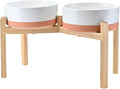 SPUNKYJUNKY Elevated Dog Bowls Ceramic, 8.3'' Dogs Food Water Bowls Raised with Non-Slip Bamboo Stand for Large Sized Breed Microwave Dishwasher Safe - 60 OZ,Pattern White