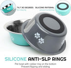 Stainless Steel Dog Bowls 2 Pack Medium Large Dogs Feeding Food Water Bowl with Non-Slip Silicone Sole, Stainless Steel Dog Dishes Elevated Raised Pet Feeder (Green+Grey, L(6.6 Cups))